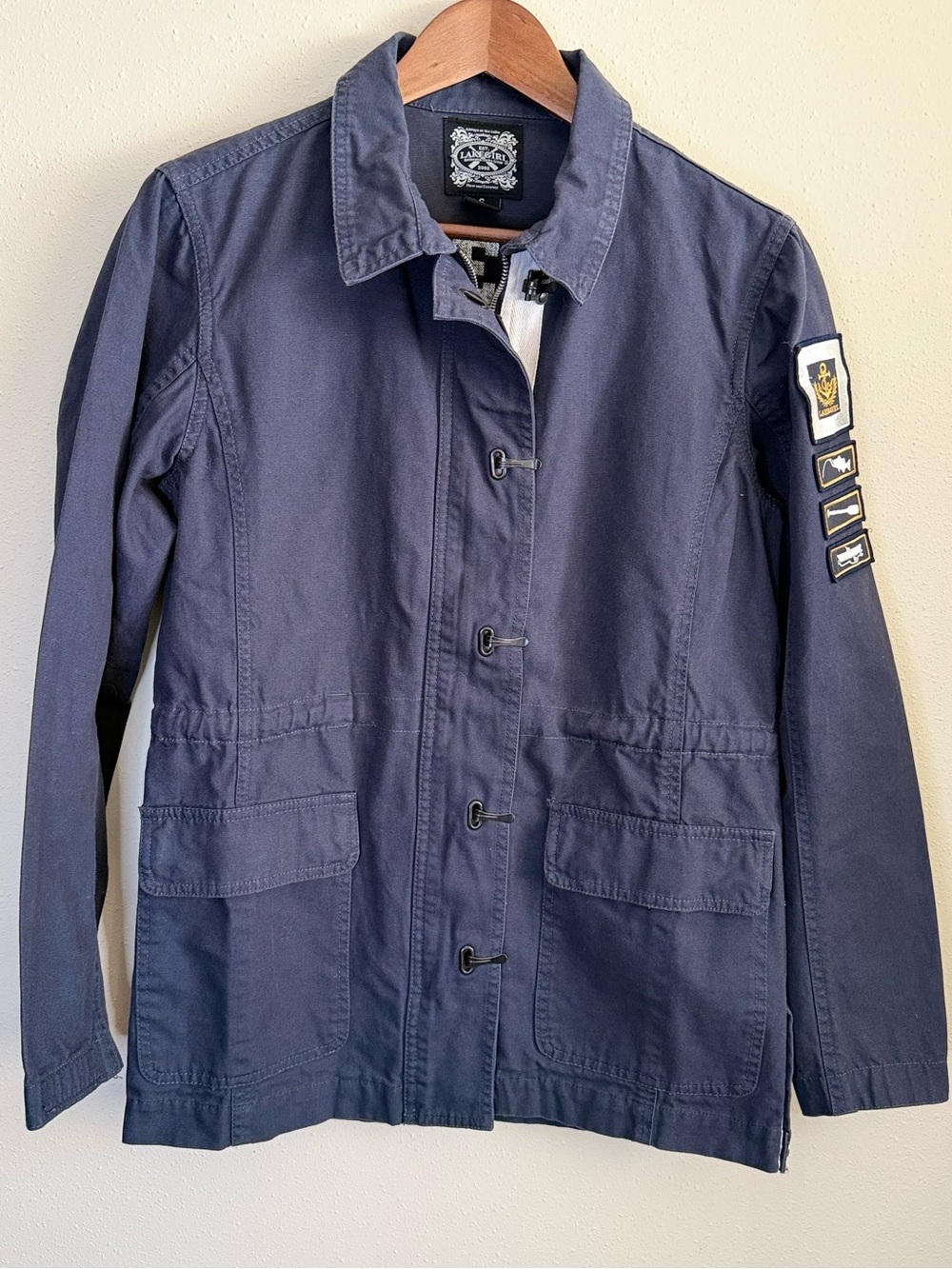 Lakegirl Navy Utility Field Jacket Nautical Sleeve Patches Lake Life Size S